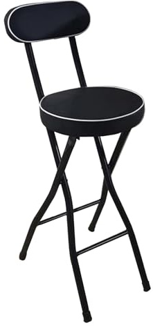 Generico Sgabello Alto Pieghevole Imbottito con Schienale, Sedia da Bar Richiudibile 75 70 65 60 55 cm con Poggiapiedi per Cucina, Ufficio, Negozio(Nero,60cm (24inch))
