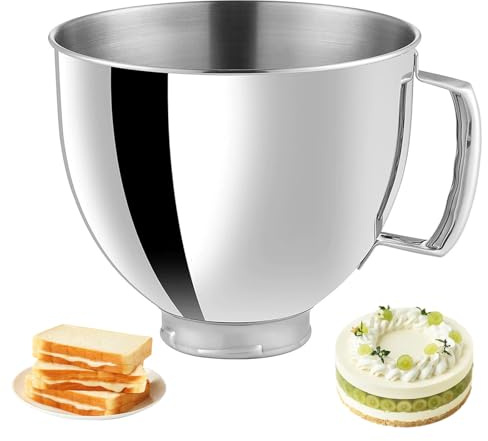 4,5L Edelstahl Rührschüssel für Küchenhelfer 4,5-5 Quart Mixer, kompatibel mit Kitchen Aid Mixer Zubehör, Küchenhilfe Zubehör, 304 Rührschüsselersatz mit Griff für Kitchen Aid