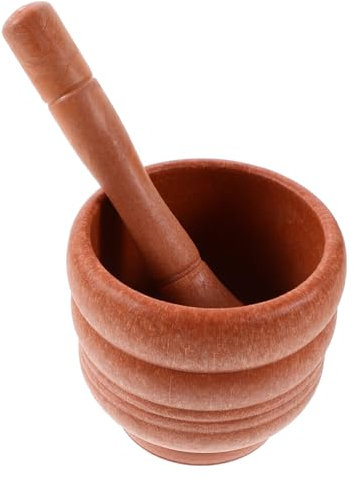 Mortero para Ajo Manual de Plástico Marrón, 1 Juego