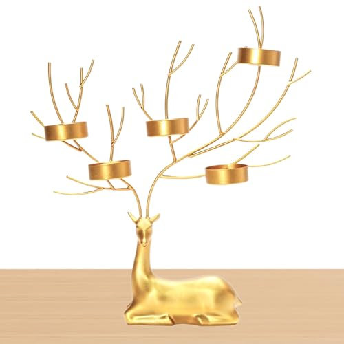 Candelador De Ciervos - Candelador De Renos | 37x27.1cm Candelas De Luz De Té De Metal Oro | Accesorios De Decoración Y Accesorios De Decoración De Adoradores Para El Té De Té Para El Centro De Decora