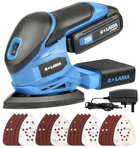 G LAXIA Ponceuse multifonction sans fil 20 V Li avec sac de collecte de poussière, 20 feuilles de papier abrasif | 20 V 140 mm x 94 mm Ponceuse delta avec batterie et chargeur