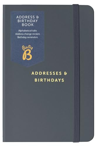 Busy B Address & Birthday Book - Charcoal Cover | Keep contacts organised with alphabetical tabs, birthday reminders, address stickers, pockets and elastic closure.