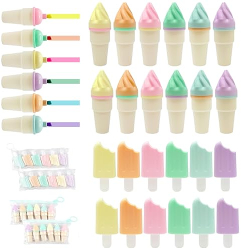 Taicols 24 Stück Mini Textmarker Set, Eisförmige Highlighter, 6 Candy Farbe Leuchtstifte, Klein Lustige Marker, Mehrzweck Markierungsstifte für Zuhause, Schule, Büro, Erwachsene Kinder Geschenke