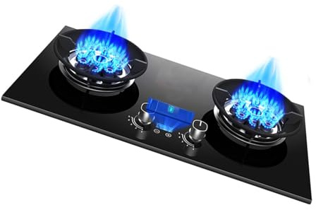 Gas Cooktop Stove,75cm 2 Burner Black Glass On Hob With Pan Stands,5.0KW Rated Power,Cooker Burners,for Home Camping Caravan(NG)
