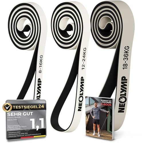 NEOLYMP Resistance Bands aus doppelbeschichtetem Naturlatex mit Fitness E-Book - Lange Fitnessbänder für Krafttraining, Widerstandsbänder, Klimmzugbänder