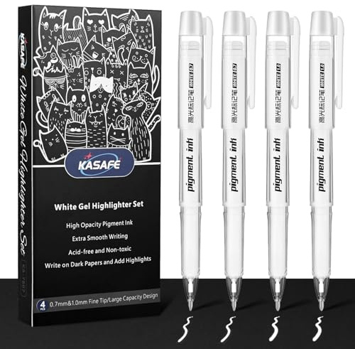 White Gel Pens 4 Pack - 2×0.7mm Fine & 2×1.0mm Bold Tips | Opaque Archival Ink, Quick Drying & Smudge-proof for Black Paper, Highlighting, Art, Illustration, Scrapbooking & Card Making
