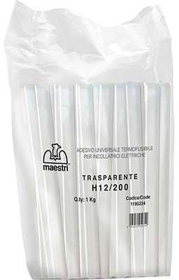 Stick Colla a Caldo Universali, 12mm x 200mm, Compatibile con Pistole per Colla a Bassa e Alta Temperatura, Trasparente, 1kg