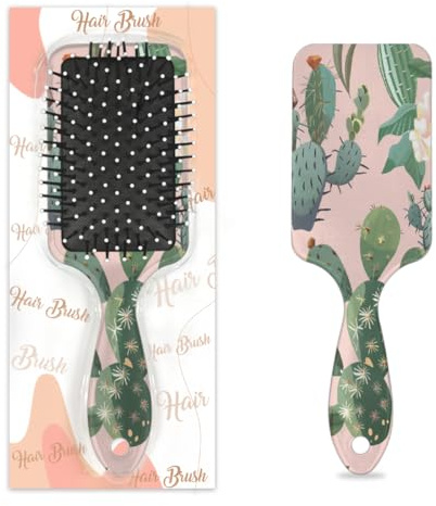 Watercolor Cacti Succulent Pink Flowers Hair Brush, Detangling Hair Brush for Thick, Curly Hair, Air Cushion Massage Comb, Premium Ladies Gift for All Hair Types