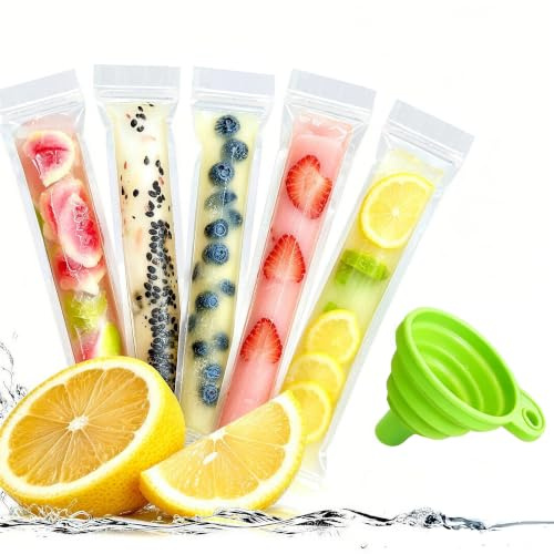 160 Pcs Sachets Glacé À L'Eau, Avec Un Entonnoir | Idéal Pour Les Petits Cadeaux Lors De Fêtes Autour Du Yaourt, Des Granités Ou Des Glaces (5,5 x 28 cm)