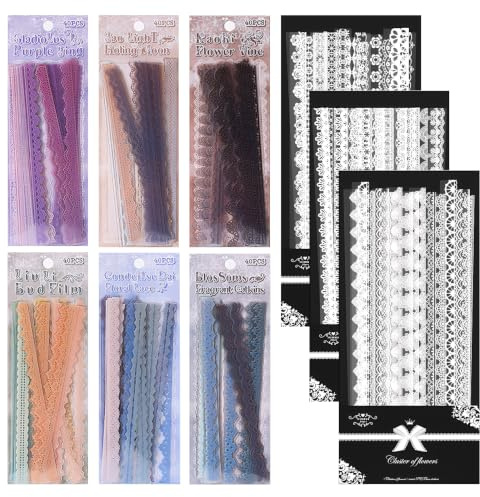330 Stück Farbige Spitze Aufkleber Set, Wasserfeste Verzierungsaufkleber, Scrapbook Sticker für Junk Journal, Bullet Journal, Basteln & Deko – Nostalgische Motive