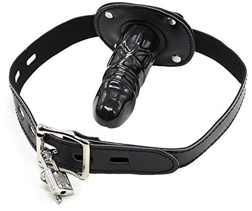 Lockable Dildo Mouth Gag, SM Mouth Restraint with Lock Bondage (Long 3.9 inch)