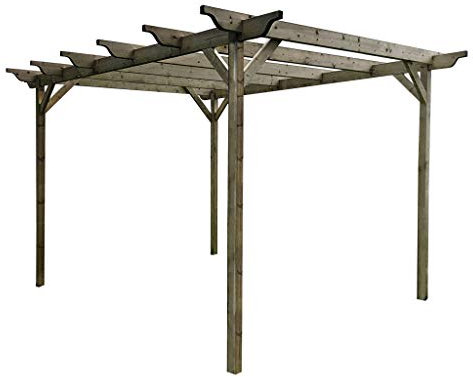 Wooden pergola kit - Sculpted design rafters (3m x 3.6m 4 posts, Rustic Brown)