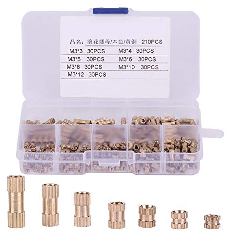 Akozon Gewindeeinsatz Einbettung Muttern Rändelmutter 210pcs M3 Messing Zylinder gerändelt Gewinde runden Einsatz eingebetteten Muttern