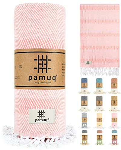 pamuq® Strandtuch XXL – Hamamtuch, Saunatuch, Badetuch & Duschtuch aus Baumwolle, handgemacht, leicht, saugstark, schnelltrocknend, Oeko-TEX® Zertifiziert, Yogatuch, Pareo, Pestemal lachs rosa