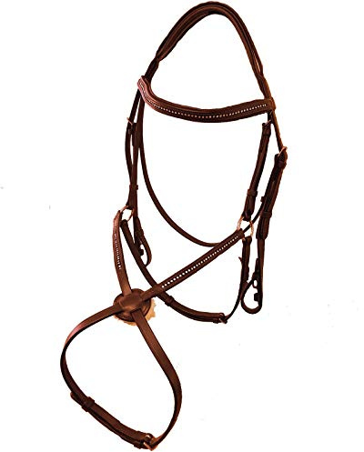 White Horse Equestrian Grackle Bridle - Real Leather Star Gem With Grackle Padded Noseband For Horse Riding Competition | Colors (Black, Brown) Sizes (Full, Cob, Pony)