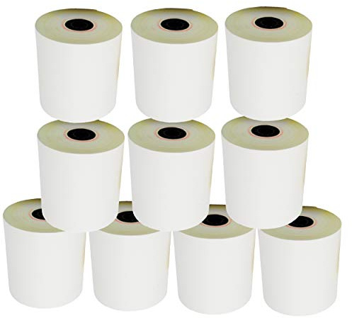 (10 Rolls - 50 GSM) 3'' x 95' White/Canary 2 Ply Carbonless Kitchen Printer Paper Cash Register Receipt Rolls for Star Micronics SP2000, UP389 VeriFone Omni 480, Printer 220, 250, 900 TMU 220