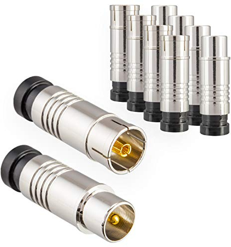 DCSk - Set di 5 connettori per antenna e 5 prese per DVB-C Radio DVB-T2 TV, antenna IEC maschio + femmina spina di compressione per cavo antenna coassiale cavo di accoppiamento impianti BK HQ 4K UHD