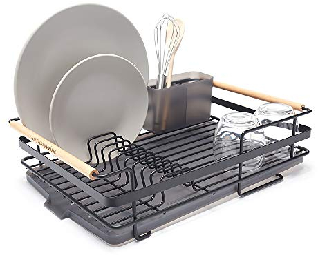 simplywire – Escurreplatos Retro prémium – Bandeja de Secado de Platos con Soporte para Cubiertos y Bandeja de Goteo - Negro