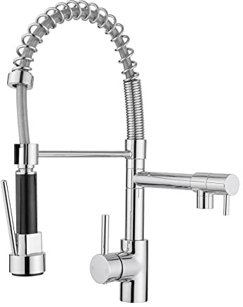 JASSFERRY Rubinetto flessibile per lavello da cucina con beccuccio estraibile a molla monoblocco cromato (due beccucci)