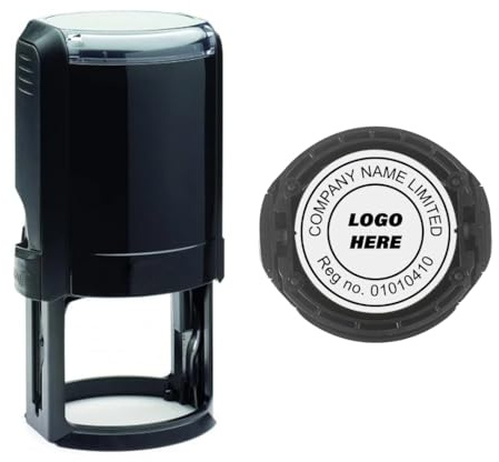 Traxx 9140- Personalised Company Logo and Text Stamp- Circular, Self-Inking, Large, Professional Business Stamp- Black Ink- 42 x 42mm