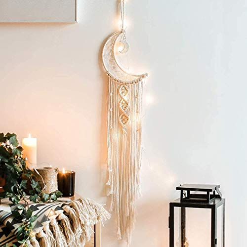 Koytoy Arazzo da parete in macramè, con luce a LED, realizzato a mano, in tessuto bohémien, decorazione per la casa, decorazione per la casa, decorazione per la stanza di Eid Mubarak Ramadan