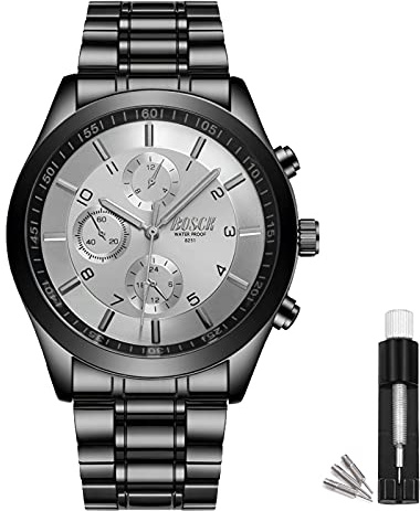 BOSCK Analog herrklocka (utan kronografi), mode 33 m vattentät sportklocka, anti-rep-klocka armbandsur män rostfritt stål kvartsklocka, Casual Business herrklocka