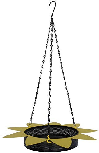Dehner Natura Premium Wildvogel Futterstelle Tanami, Futterstation / Tränke für Wildvögel, Futterstelle wetterfest / hängend, inkl. Aufhängevorrichtung, Ø 27.5 cm, Höhe 48 cm, Metall, schwarz/gelb