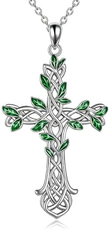 YAFEINI Kreuz Halskette 925 Sterling Silber Keltischer Knoten Baum des Lebens Kreuz Halskette Anhänger Geschenke für Frauen Männer