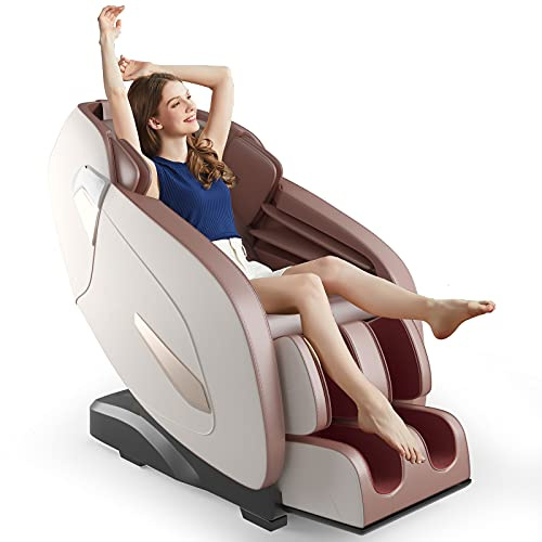 COSTWAY Elektrischer Massagesessel Shiatsu für Ganzkörper, Zero Gravity Massagestuhl mit SL-Spur Massage 32 Luftkissen Heizung, Relaxsessel verstellbar 12 Programme (Beige und braun)