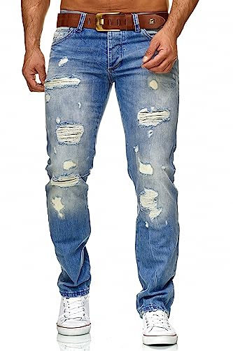 Redbridge Jeans strappato da Uomo Pantalone in Cotone Straight Leg Used Look W31 L30 Blu
