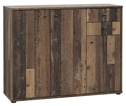 FORTE TEMPRA 2 Kommode mit 3 Türen und 2 Schubladen, Holzwerkstoff, Old – Wood Vintage Dekor, (B x H x T) 108,8 x 85,5 x 34,8 cm