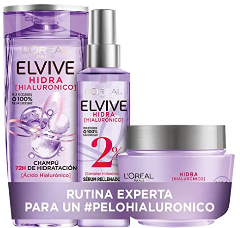 L'Oreal Paris Elvive Hidra Hialurónico Cofre Champú 72h Hidratación y Mascarilla 72h Hidratación Intensiva y Sérum Rellenador