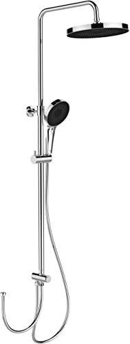 WENKO Système de douche Softwater, barre de douche inox, pomme de douche ciel de pluie, douchette, flexible et curseur de douche, raccordement à la robinetterie, hauteur réglable (75-120 cm), chrome