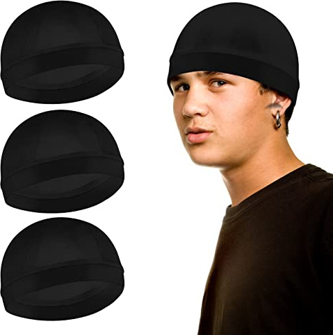 Sibba 3 Stück Unisex Satin Seidig Wave Caps 360 540 720 Wave Elastic Band Silky Durag Headwear Strümpfe Perücke Beanie Cap Soft Breathable Skullies Beanies Cap für Schlafen Dusche