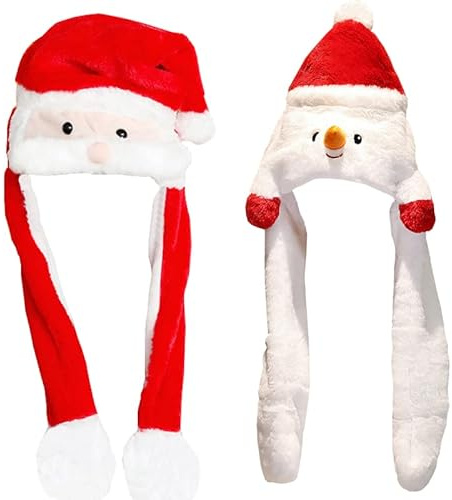 YouYuer Nikolausmütze,2PCS Weihnachtsmütze Plüsch Lustiger Nikolausmützen Weihnachtsmann Mützen Weihnachtsmütze mit Beweglichen Ohren Santa Hat für Erwachsene Kinder Weihnachts Partyhüte (B)