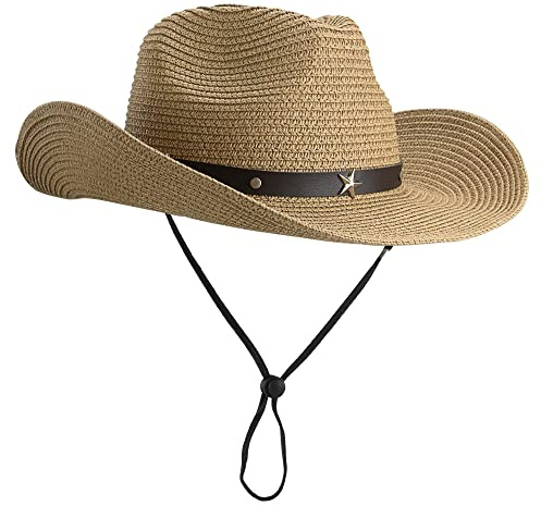 Toddler-Kids Summer-Cowboy-Hats Wide-Brim Sun-Straw-Western-Hat for Boys-Girls 2-7 Yrs