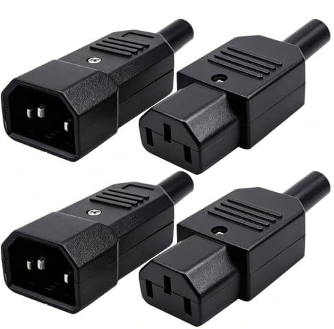 VISSQH 4pcs IEC 320 C14 Stecker zu C13 Buchse Stromanschluss AC 250V, kaltgeräteverlängerung,Computer Netzanschluss-Verlängerung,Lötbar(Farbe schwarz)