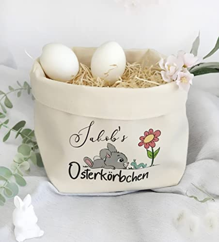 AScreativ Osterkorb personalisiert Name + Holzwolle | Alternative Osterkörbchen | Oster Geschenk | Osterhase Bunny | nachhaltiges Osternest Ostergras