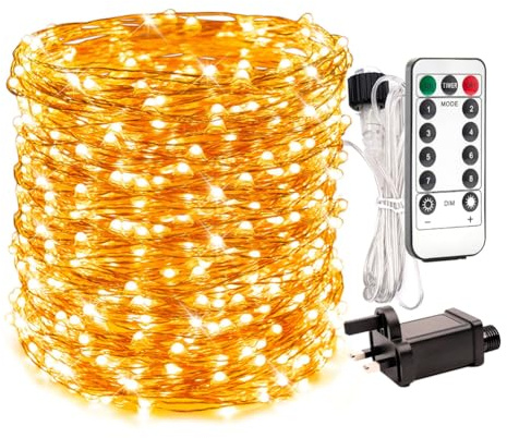 RESNICE 200Ft Long Fairy Lights Plug in Waterproof Outside Copper Wire String Lights with Remote 600 High-Bright LEDs for Garden, Porch, Patio, Christmas Wedding Party Decoration
