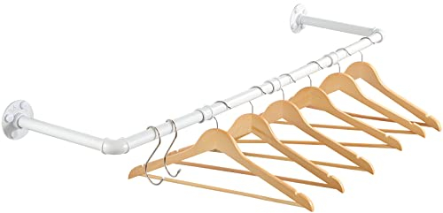 Kleiderstange Wandmontage 100cm, Industrielle Rohre Metall Garderobenstange Wand für Kleiderbügel, Abnehmbar Kleidergestell Garderobe Stange Weiss für Flur, 25cm Abständer, 30kg Belastbar
