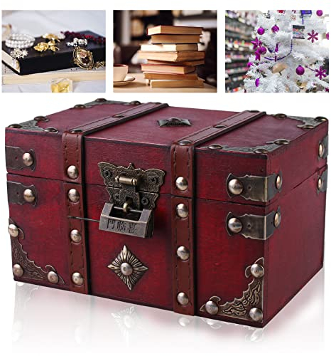 Nizirioo Vintage Holz Schatztruhe Holztruhe Schatzkiste (B)