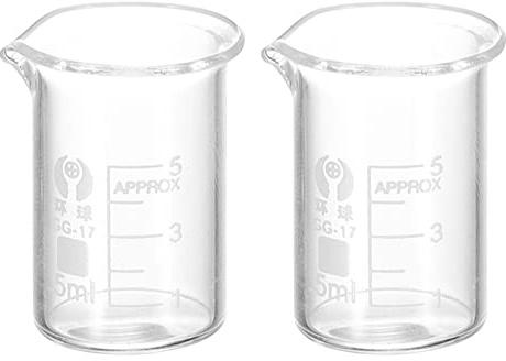 PATIKIL 2Pcs 5ml Low Form Glass Beaker, 3.3 Borosilicate Glass Graduated Printed Scale Measuring Cups with Spout for Kitchen Lab Liquids