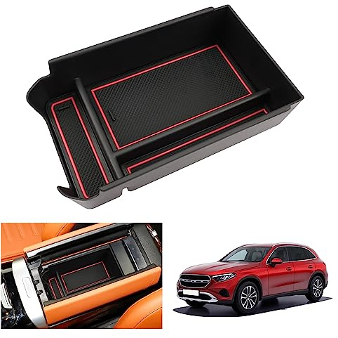GAFAT Compatible avec Mercedes Benz GLC X254 2023-2025 2026 Boîte de Rangement pour Console Centrale, GLC 2025 Organiseur Plateau pour Accoudoir, GLC X254 Accessoires (Rouge)