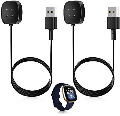 Xahpower 2 Stücke Ladekabel Kompatibel mit Fitbit Versa 3, Ladegerät Kompatibel mit Versa 3 / Versa 4 / Sense/Sense 2 Smartwatch, Magnetisch Ladegerät Dock - 100cm