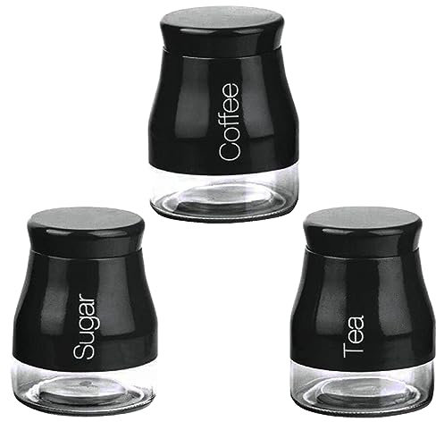 Set of 3 Kitchen Storage Canister - Glass Coffee Jars with Screw Lid Food Containers, Multipurpose Tea Sugar and Coffee Glass Jar Pots, Kitchen Canister Set, tea sugar and coffee containers set