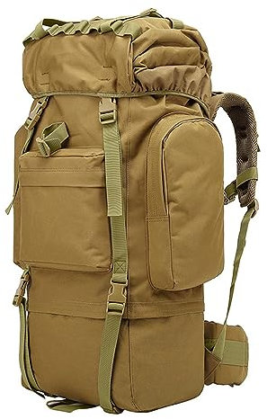 Kabxhueo Trekkingrucksack Interner Rahmen 100L Outdoor Rucksack Mit Regenschutz Groß Wanderrucksack Damen & Herren Wasserdichter Reiserucksack Rucksack für Wandern, Bergsteigen, Camping,Khaki,70L