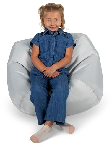 Big Joe Classic Bean Bag Chair for Kids Bedroom and Reading Nook, Easy-Clean Gray, Durable Nylon Polyester Blend, 2 feet Refillable