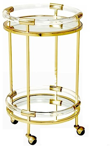 Lagerregal-Servierwagen, runder Barwagen, Küchen-Servierwagen, Rollwagen mit Rädern, Couchtisch, Kleiner Sofa-Beistelltisch, Multifunktions-Lagerregal, 18 x 29 Zoll, Gold