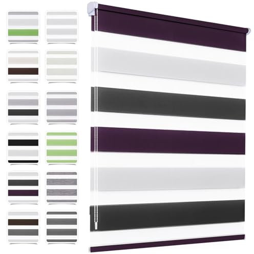 MupFup Doppelrollo Klemmfix ohne Bohren 105x120cm(BxH) Weiß-anthrazit-lila,Rollo Klemmrollo mit Lichtdurchlässig/Höhe Stufenlos Verstellbar für Schlafzimmer,Badezimmer,Wohnzimmer Fenster und Tür
