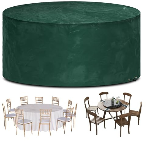Funshot Gartenmöbel Abdeckung wasserdichte Rund, Ø 300x90cm, Gartentisch Abdeckplane Winddicht, Outdoor-Tischabdeckung für Möbelsets, Schutzhülle Gartenmöbel, Polyethylen, Grün